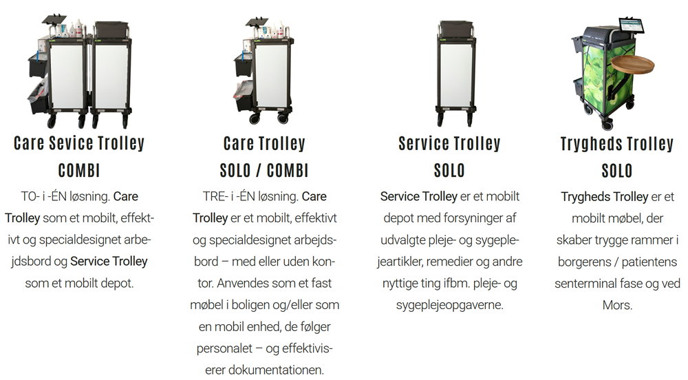 Møbler til opbevaring på plejehjem, CareServiceTrolley, plustuid forbedringstavler
